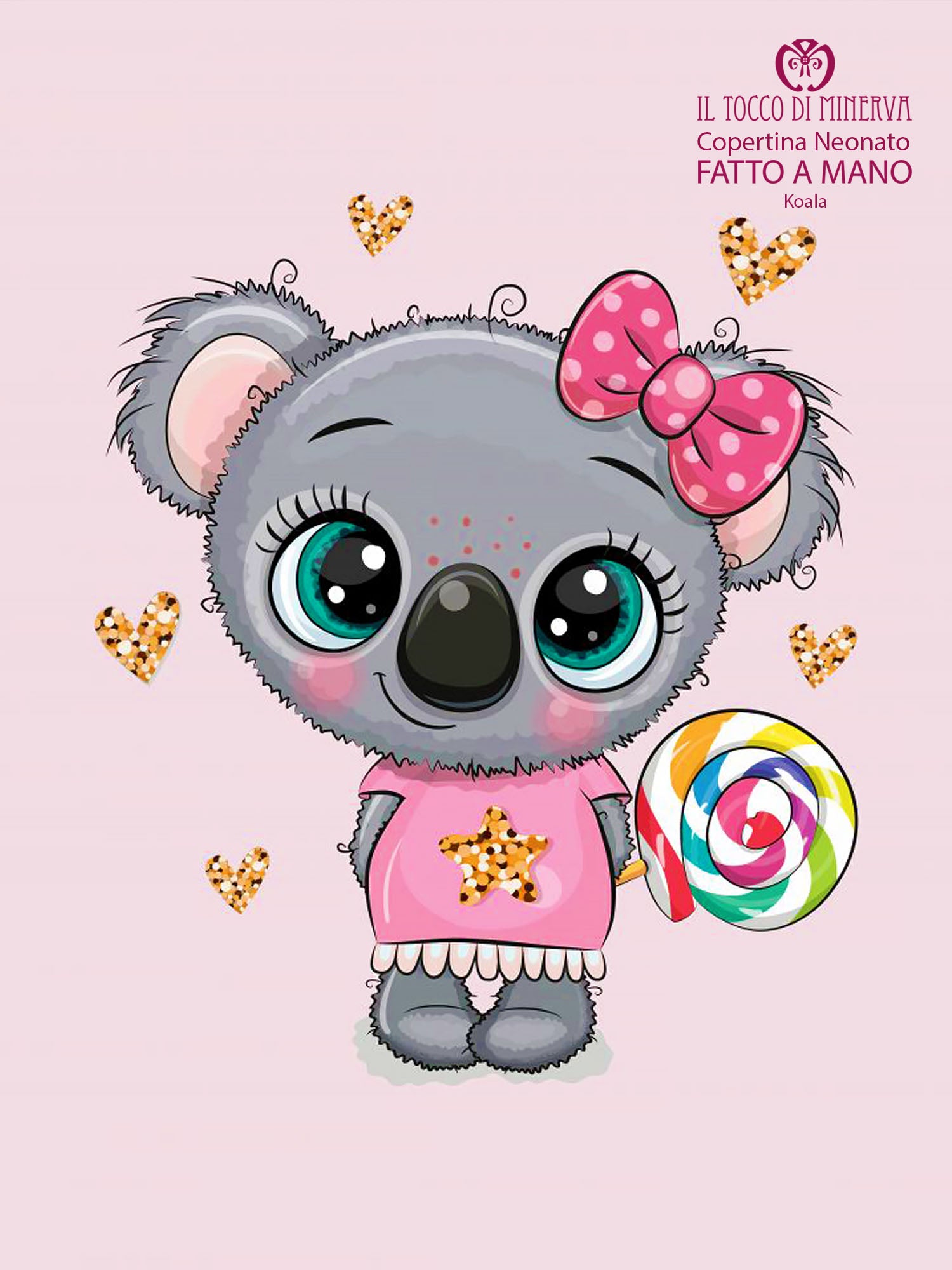 Copertina in Pile stelle fucsia e Cotone koala - Fatto a Mano - Il Tocco di Minerva