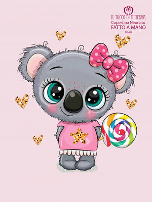 Copertina in Pile stelle fucsia e Cotone koala - Fatto a Mano - Il Tocco di Minerva