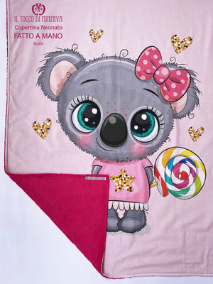 Copertina in Pile stelle fucsia e Cotone koala - Fatto a Mano - Il Tocco di Minerva