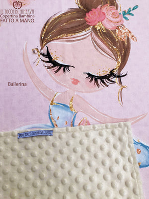 Copertina Bambina in Pile panna e Cotone Ballerina - Fatto a Mano - Il Tocco di Minerva