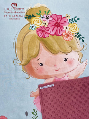 Copertina Bambina in Pile rosa antico e Cotone Ballerina Fiori - Fatto a Mano - Il Tocco di Minerva
