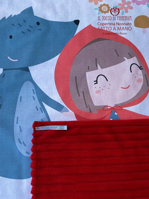 Copertina Neonato in Pile e Cotone Cappuccetto Rosso - Fatto a Mano - Il Tocco di Minerva
