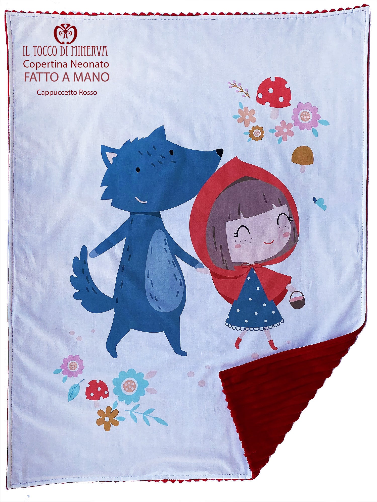 Copertina Neonato in Pile e Cotone Cappuccetto Rosso - Fatto a Mano - Il Tocco di Minerva