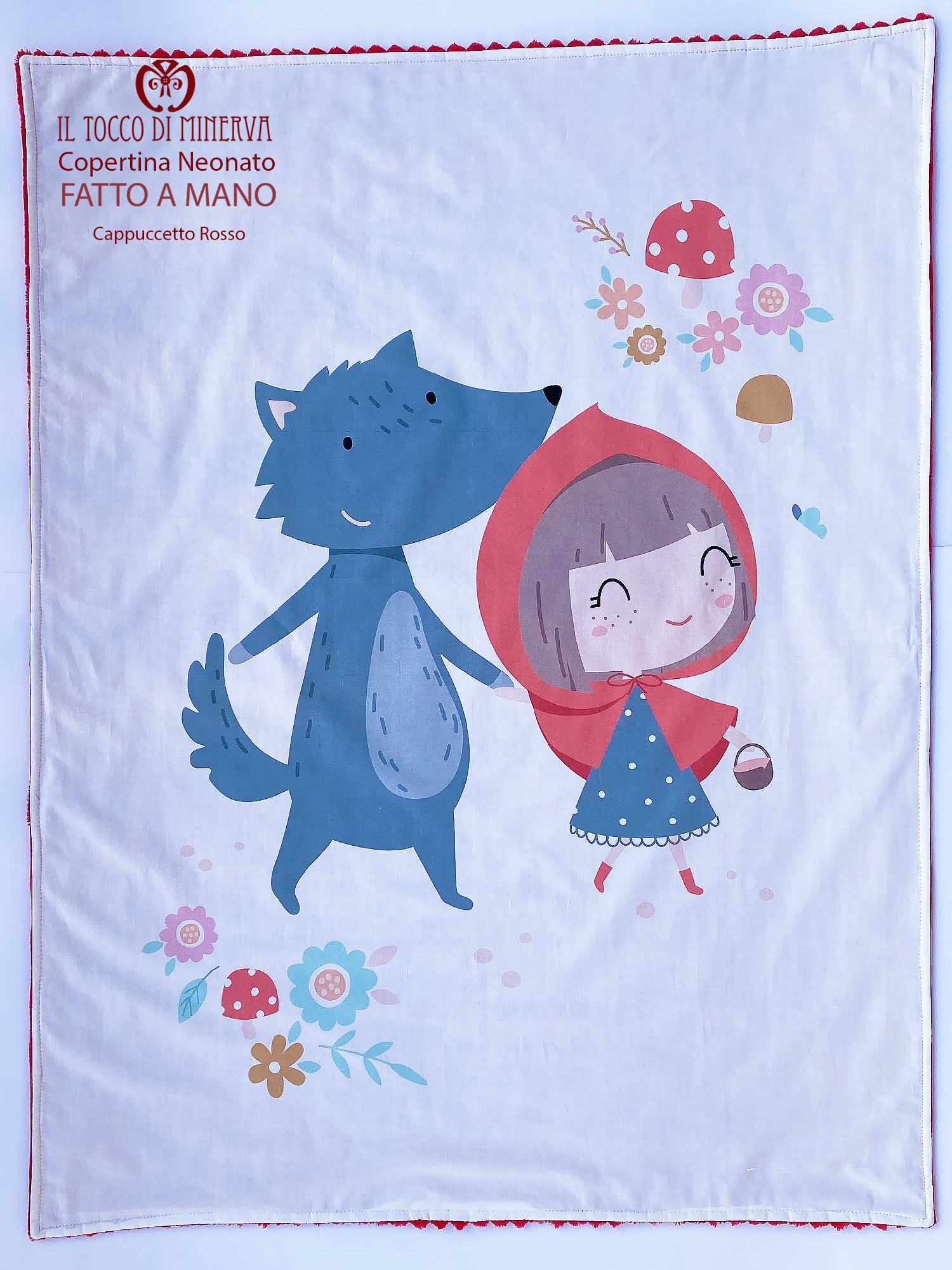 Copertina Neonato in Pile e Cotone Cappuccetto Rosso - Fatto a Mano - Il Tocco di Minerva