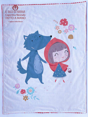 Copertina Neonato in Pile e Cotone Cappuccetto Rosso - Fatto a Mano - Il Tocco di Minerva