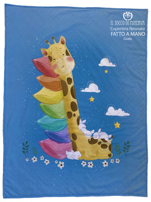 Copertina Neonato in Pile e Cotone Giraffa - Fatto a Mano - Il Tocco di Minerva