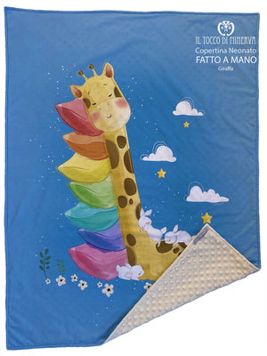 Copertina Neonato in Pile e Cotone Giraffa - Fatto a Mano - Il Tocco di Minerva