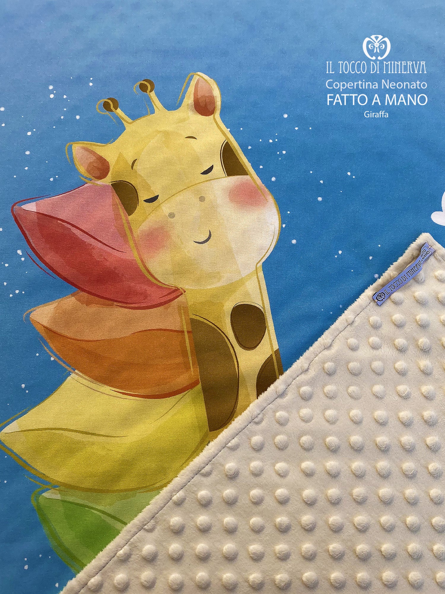 Copertina Neonato in Pile e Cotone Giraffa - Fatto a Mano - Il Tocco di Minerva