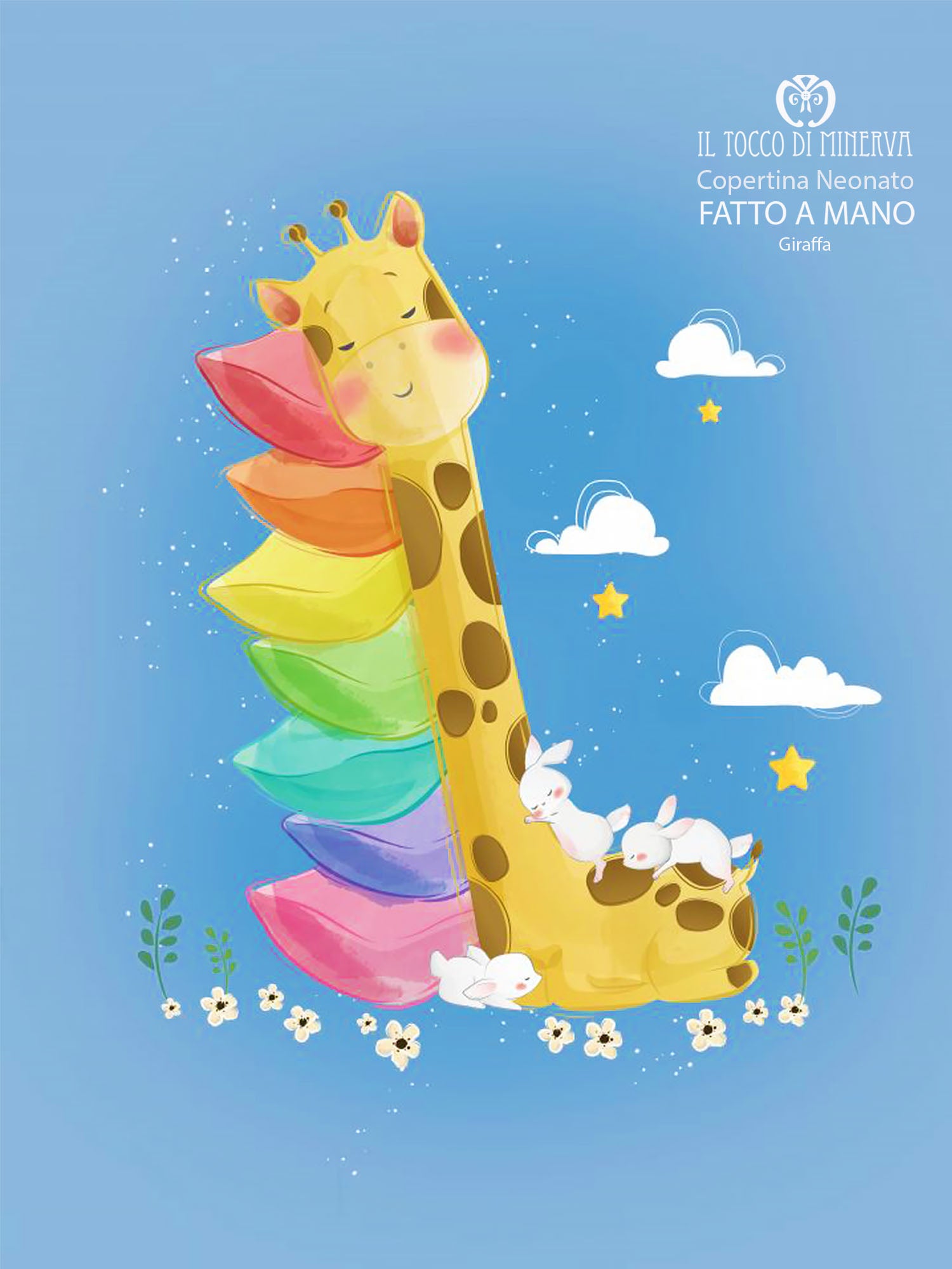 Copertina Neonato in Pile e Cotone Giraffa - Fatto a Mano - Il Tocco di Minerva