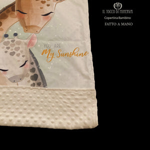 Copertina Neonato in Pile panna e Cotone giraffa e cucciolo - Fatto a Mano - Il Tocco di Minerva