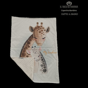 Copertina Neonato in Pile panna e Cotone giraffa e cucciolo - Fatto a Mano - Il Tocco di Minerva