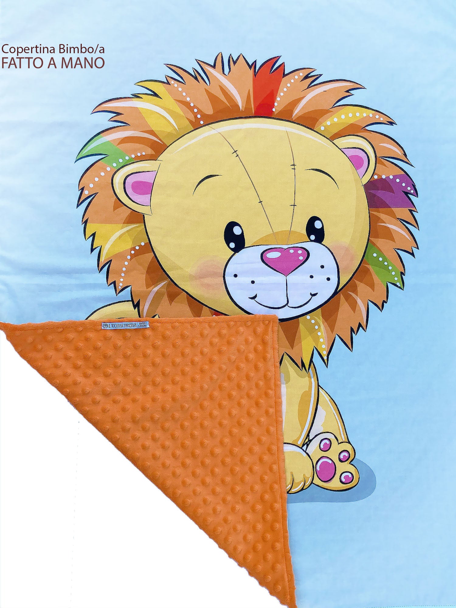 Copertina Bambino in Pile panna e Cotone leone - Fatto a Mano - Il Tocco di Minerva