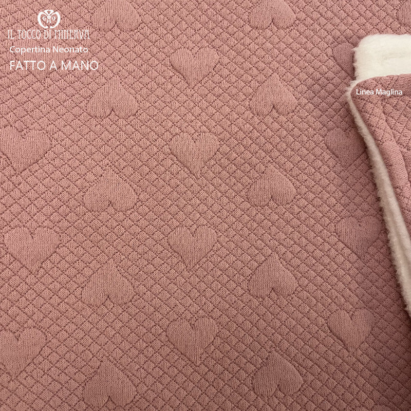 Copertina Neonato Linea Maglina in Pile bianco e maglia rosa - Fatto a Mano - Il Tocco di Minerva