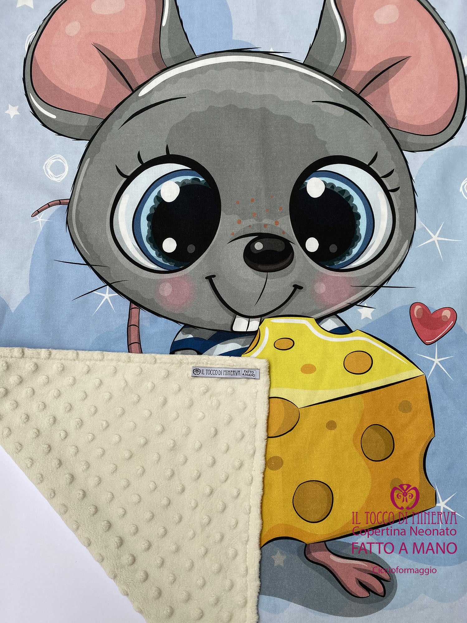 Copertina in Pile pois naturale e topolino - Fatto a Mano - Il Tocco di Minerva