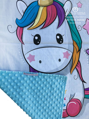 Copertina Bambina in Pile stelle fucsia e Cotone unicorno stelle - Fatto a Mano - Il Tocco di Minerva