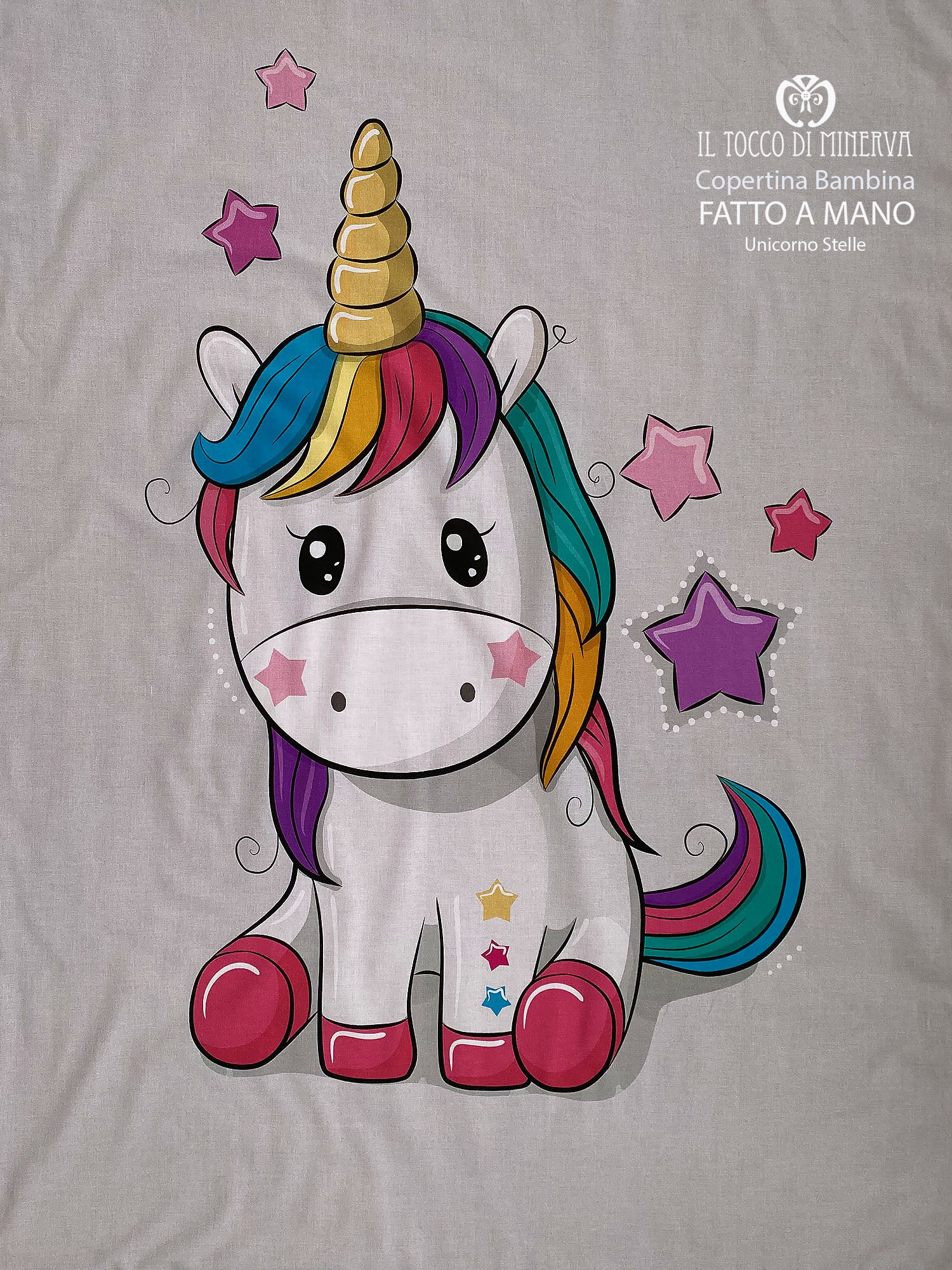 Copertina Bambina in Pile stelle fucsia e Cotone unicorno stelle - Fatto a Mano - Il Tocco di Minerva