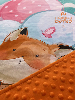 Copertina Neonato in Pile e Cotone Volpe - Fatto a Mano - Il Tocco di Minerva