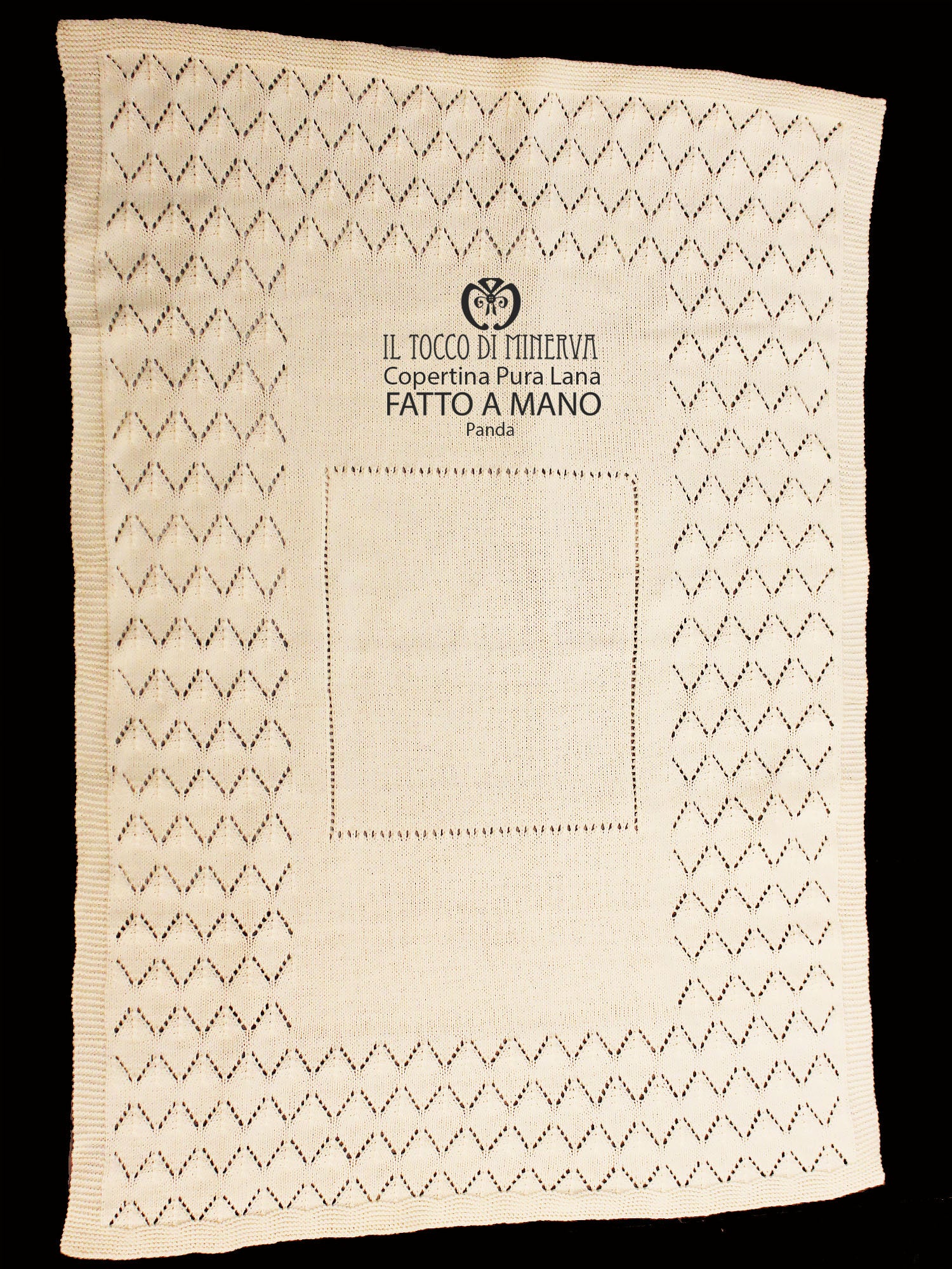 Copertina per Neonato Pura Lana Panda Panna - Fatto a mano - Il Tocco di Minerva