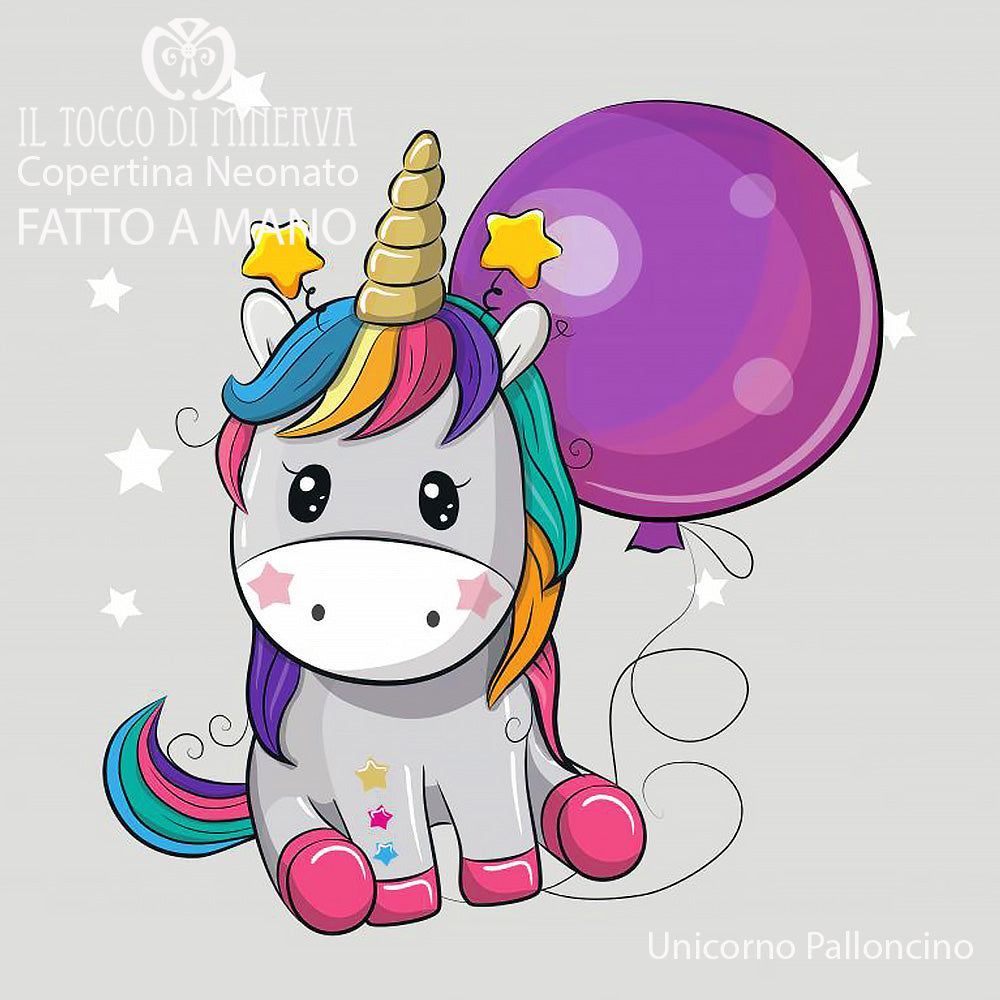 Copertina Unicorno con Palloncino in Pile stelle grigio e Cotone - Fatto a Mano - Il Tocco di Minerva