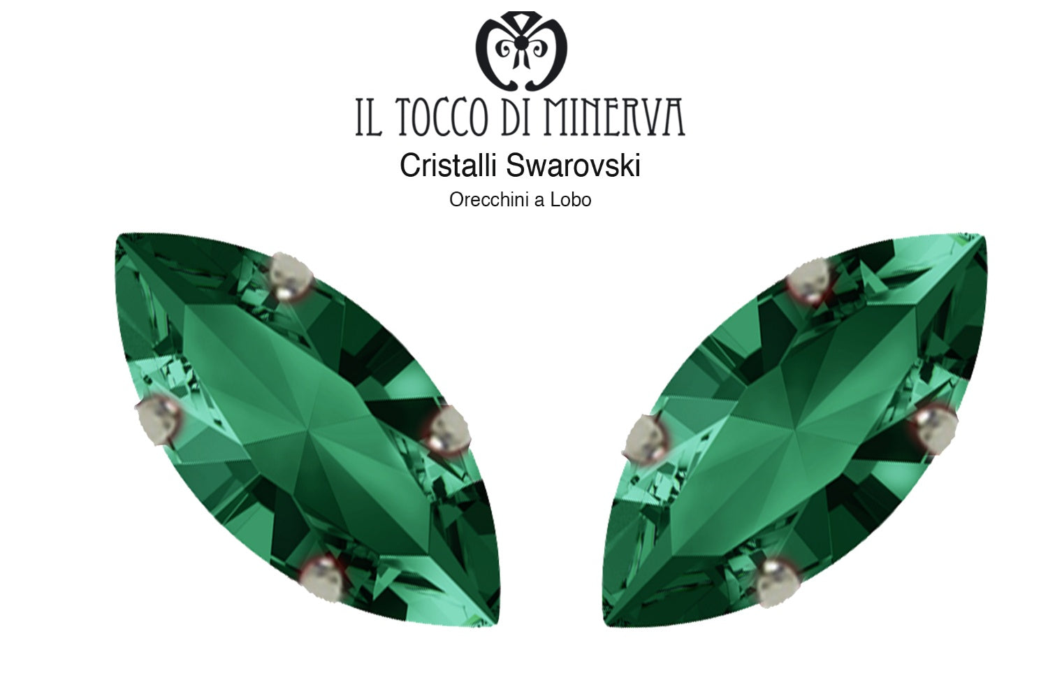 Orecchini Cristallo Swarovski a Lobo 15x7 mm Navetta colore verde smeraldo – Fatto a Mano - Il Tocco di Minerva