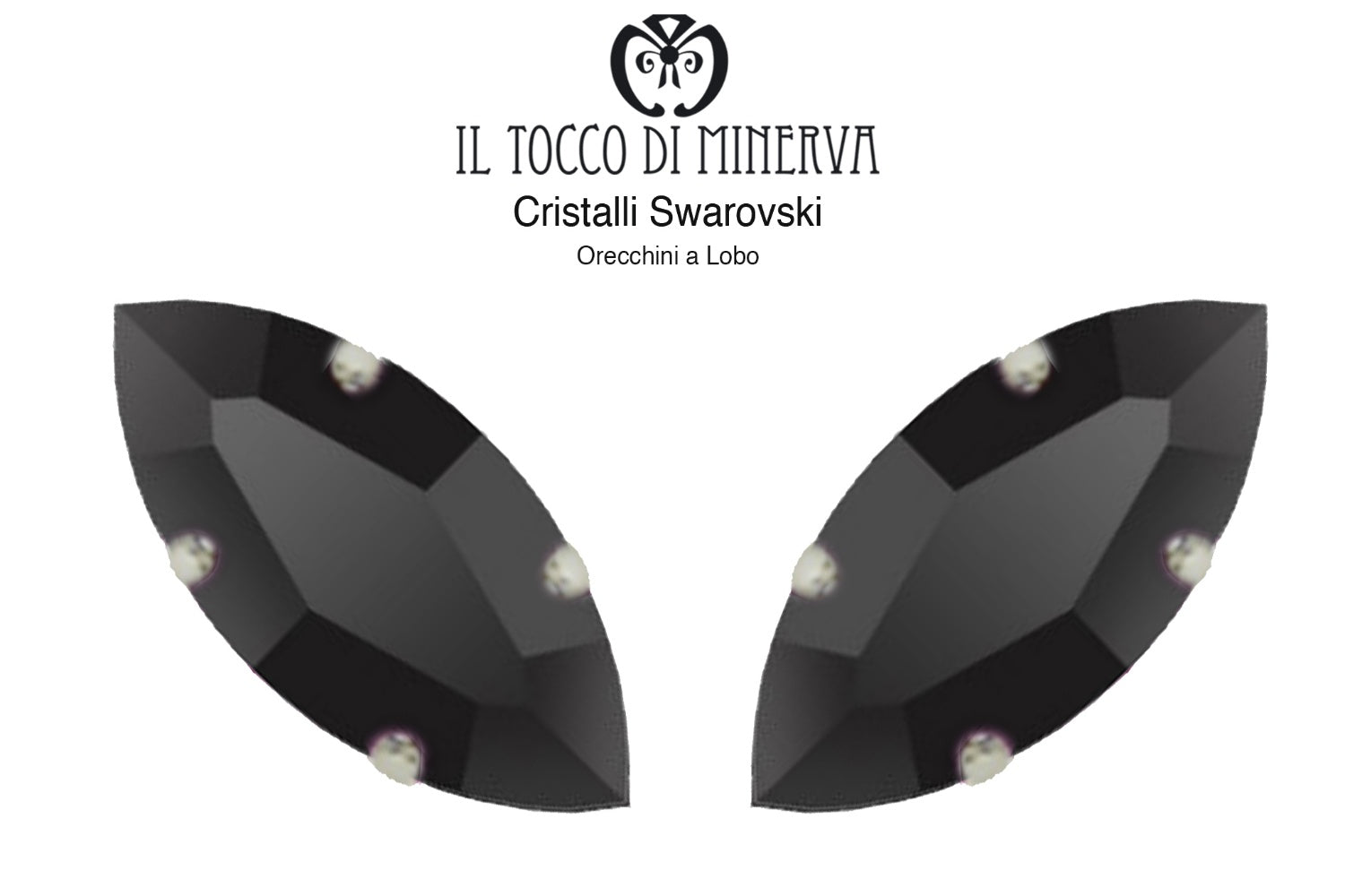 Orecchini Cristallo Swarovski a Lobo 15x7 mm Navetta colore Nero – Fatto a Mano - Il Tocco di Minerva