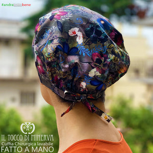 Cuffia Chirurgica Lavabile Cotone Andrà Tutto Bene fiore grigio - Il Tocco di Minerva