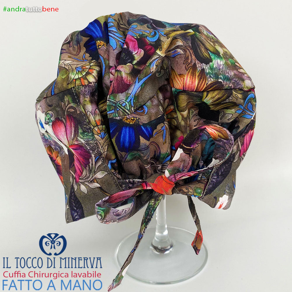 Cuffia Chirurgica Lavabile Cotone Andrà Tutto Bene fiore grigio - Il Tocco di Minerva