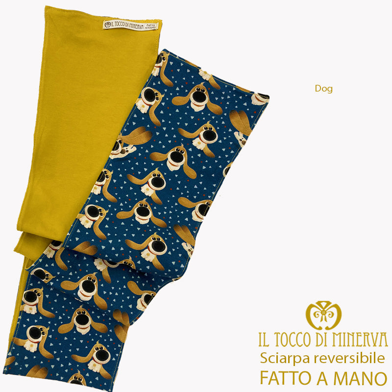 Sciarpa reversibile senape dog bimbo - Fatto a mano - Il Tocco di Minerva