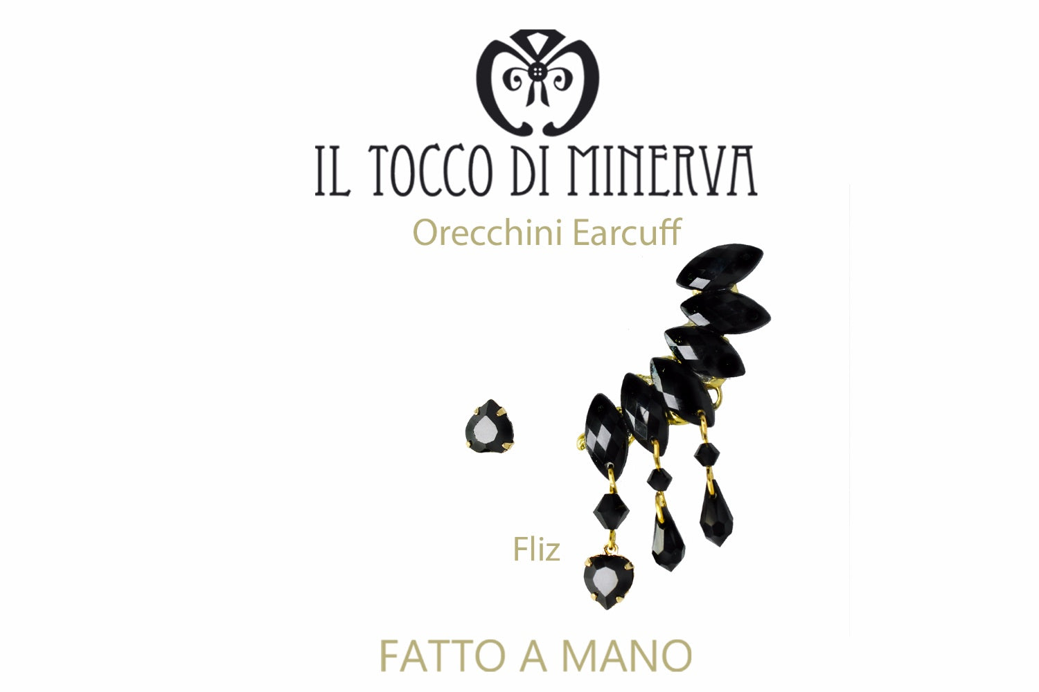 Orecchini Earcuff Fliz neri – realizzati a mano – HandMad - Il Tocco di Minerva