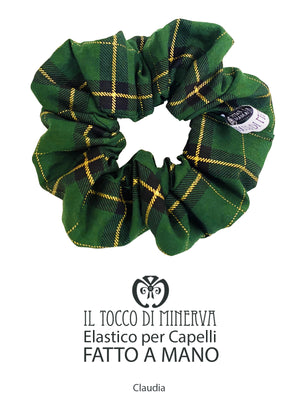 Elastico per capelli cotone Claudia tartan verdone Natale - Realizzato a mano - Il Tocco di Minerva