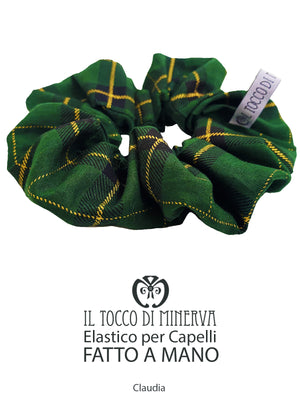 Elastico per capelli cotone Claudia tartan verdone Natale - Realizzato a mano - Il Tocco di Minerva