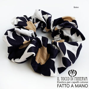Elastico per capelli cotone Belen fiore nero - Realizzato a mano - Il Tocco di Minerva