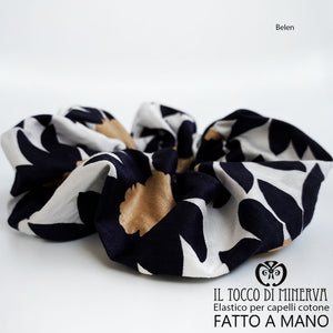 Elastico per capelli cotone Belen fiore nero - Realizzato a mano - Il Tocco di Minerva