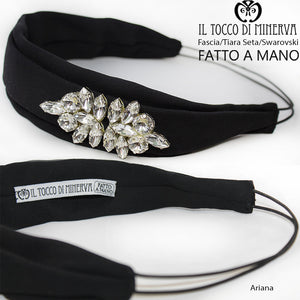 Fascia Capelli Seta Nera e Swarovski Ariana Realizzata a Mano - Il Tocco di Minerva