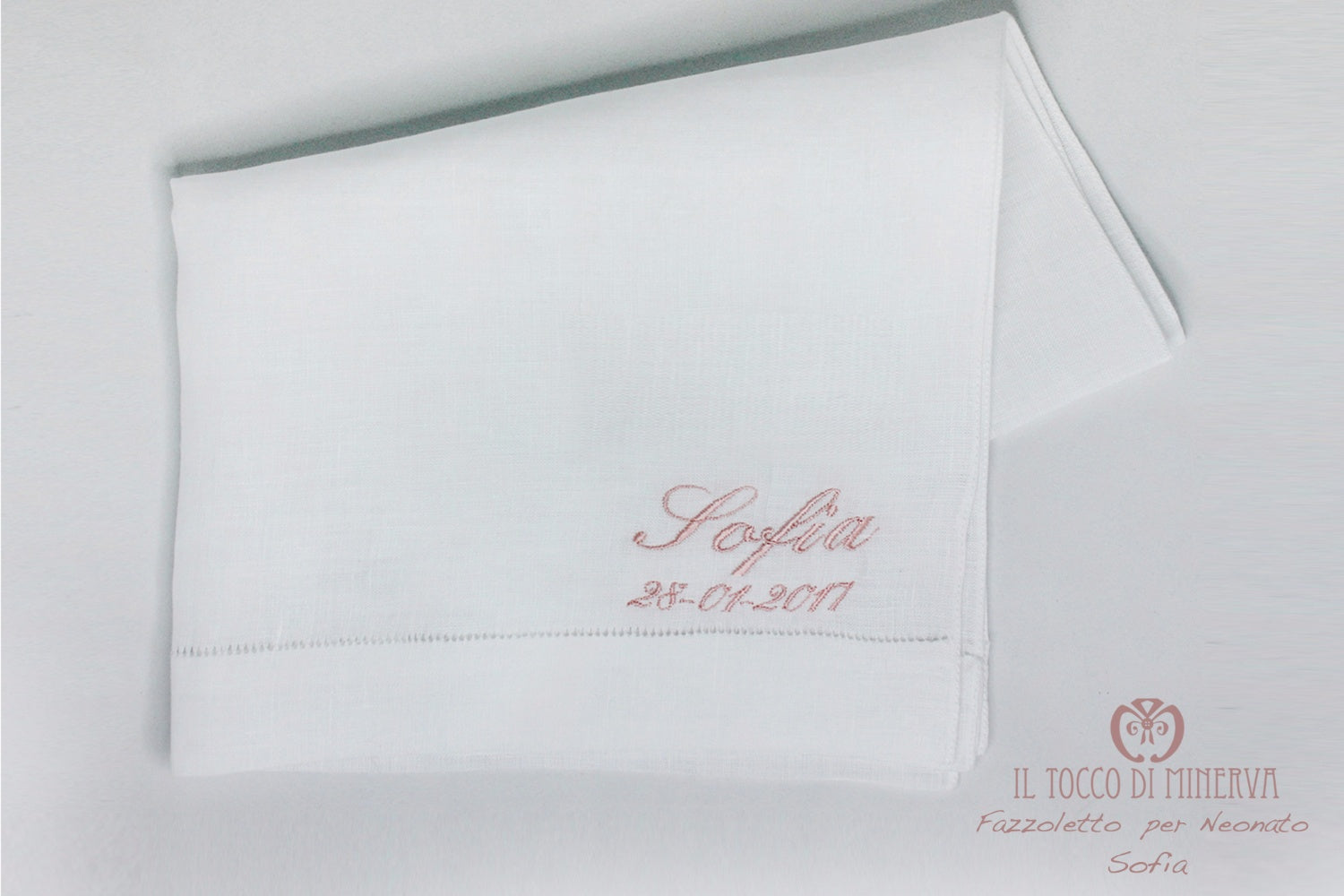 Fazzoletto neonato/a lino personalizzabile Sofia Realizzato a mano - Handmade - Il Tocco di Minerva