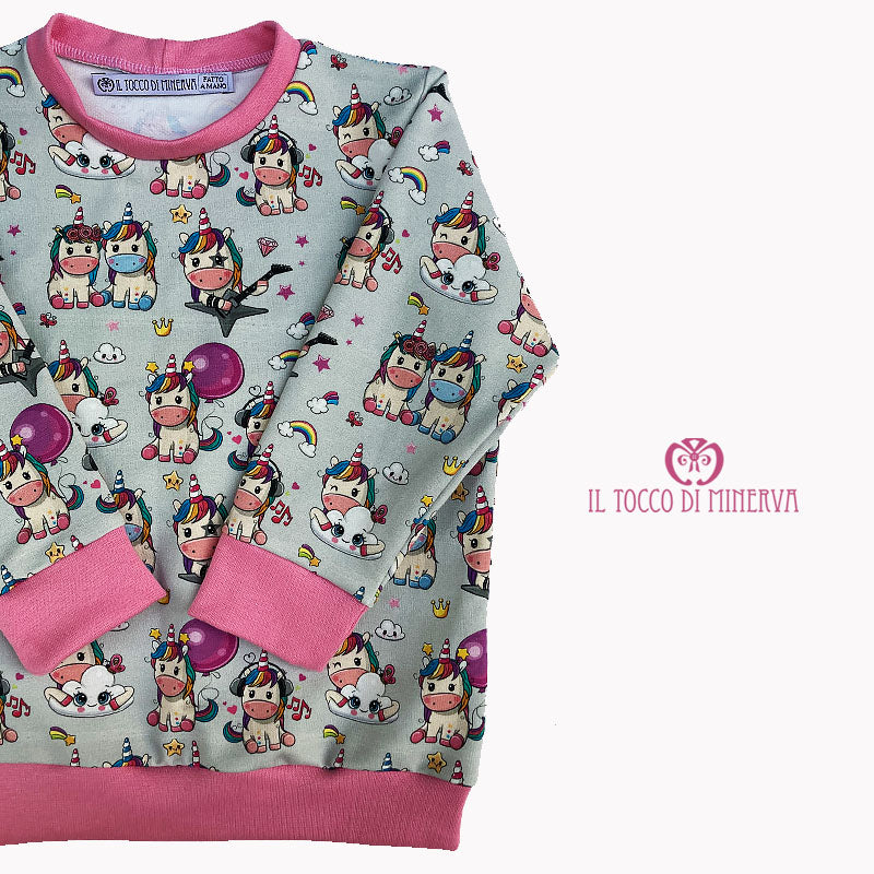Felpa Cotone Unicorno rock - Fatto a Mano - Il Tocco di Minerva