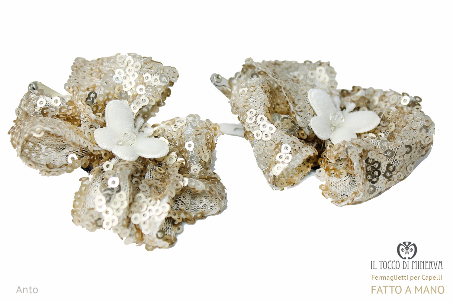 Fermaglietti per capelli platino e panna Anto Realizzati a mano - Handmade - Il Tocco di Minerva