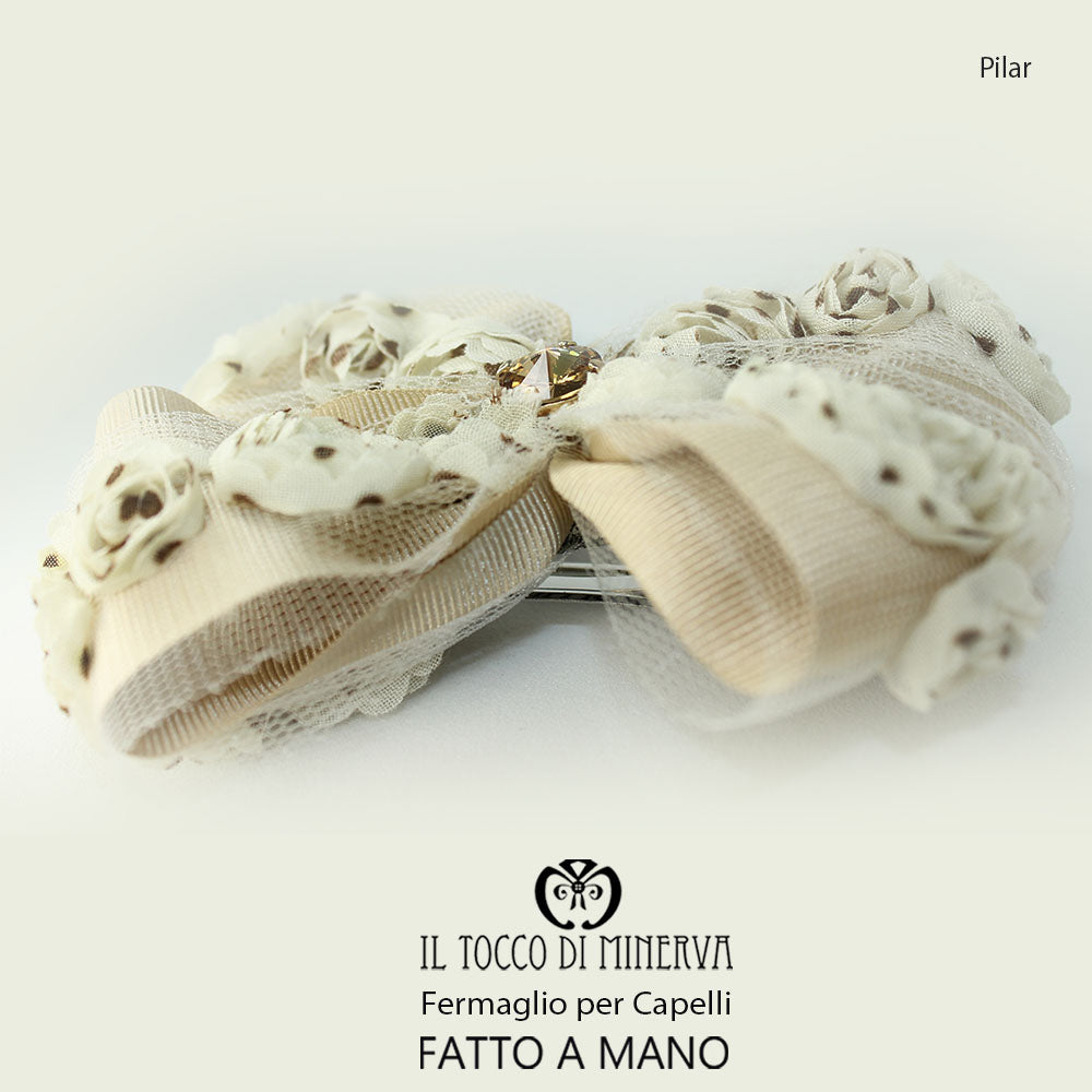 Fermaglio per capelli beige marrone Pilar Realizzato a mano - Il Tocco di Minerva