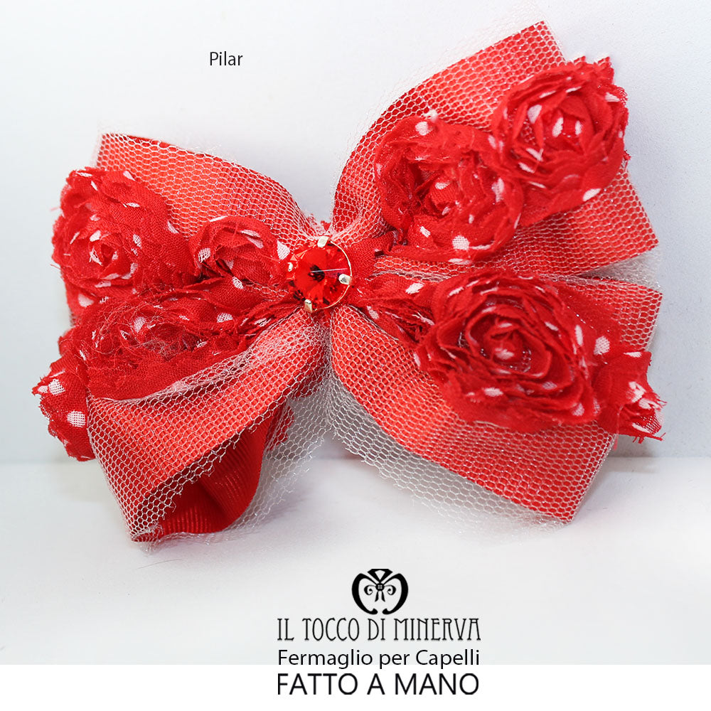 Fermaglio per capelli rosso Pilar Realizzato a mano - Il Tocco di Minerva