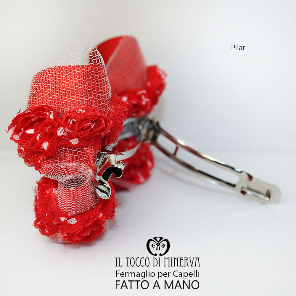Fermaglio per capelli rosso Pilar Realizzato a mano - Il Tocco di Minerva