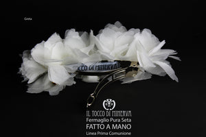 Fermaglio per capelli seta bimba Linea Prima Comunione Greta Realizzato a mano - Il Tocco di Minerva