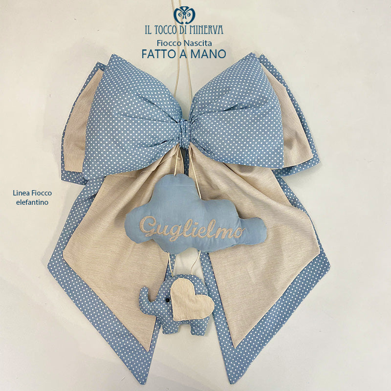 Fiocco Nascita linea fiocco elefantino Guglielmo - Fatto a Mano - Il Tocco di Minerva