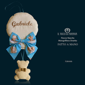 Fiocco Nascita Mongolfiera e orsetto Gabriele - Fatto a Mano - Il Tocco di Minerva