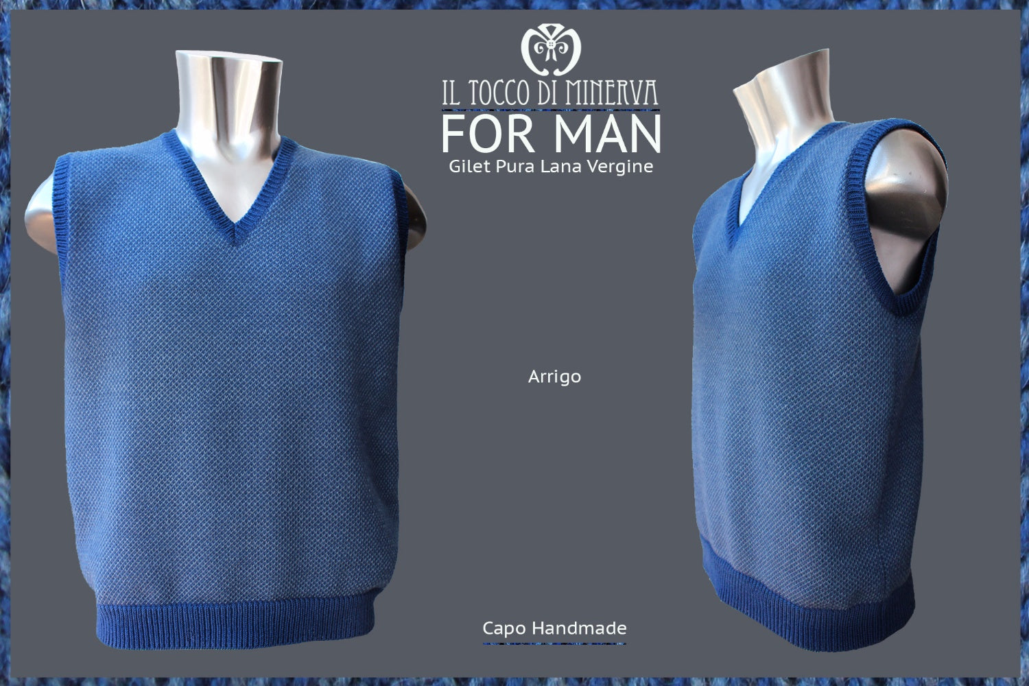 Gilet blu lana merino Arrigo Realizzato a mano - Handmade - Il Tocco di Minerva
