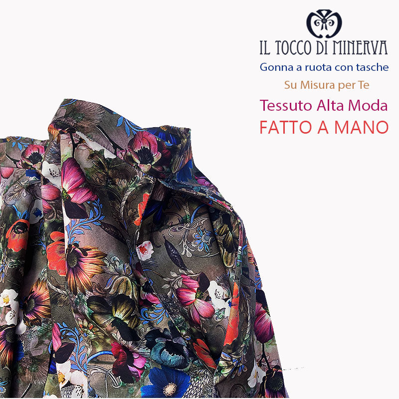 Gonna a ruota con tasche  Fiori Su misura in cotone - Fatto a Mano - Il Tocco di Minerva