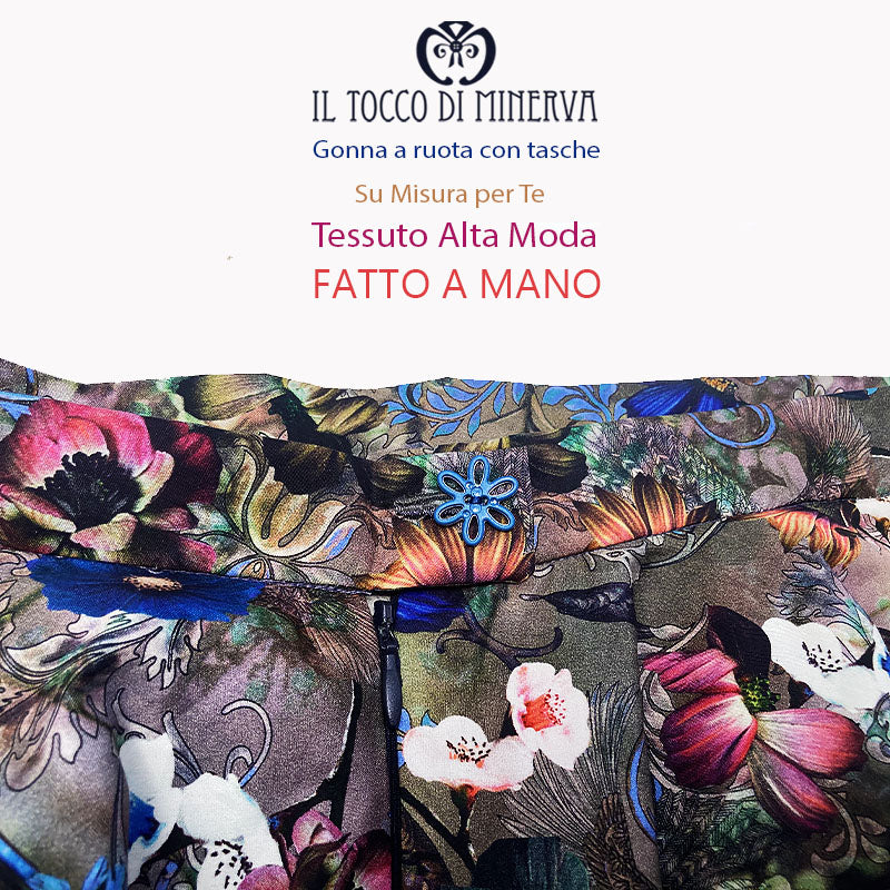 Gonna a ruota con tasche  Fiori Su misura in cotone - Fatto a Mano - Il Tocco di Minerva