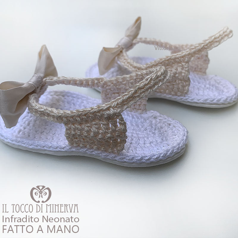 Infradito Uncinetto Neonato cotone e seta Vittoria- Fatto a Mano - Il Tocco di Minerva