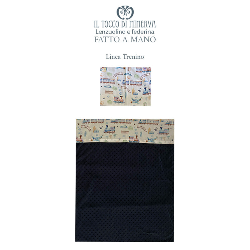 Lenzuolo con Federa neonato Linea Trenino - Fatto a Mano - Il Tocco di Minerva