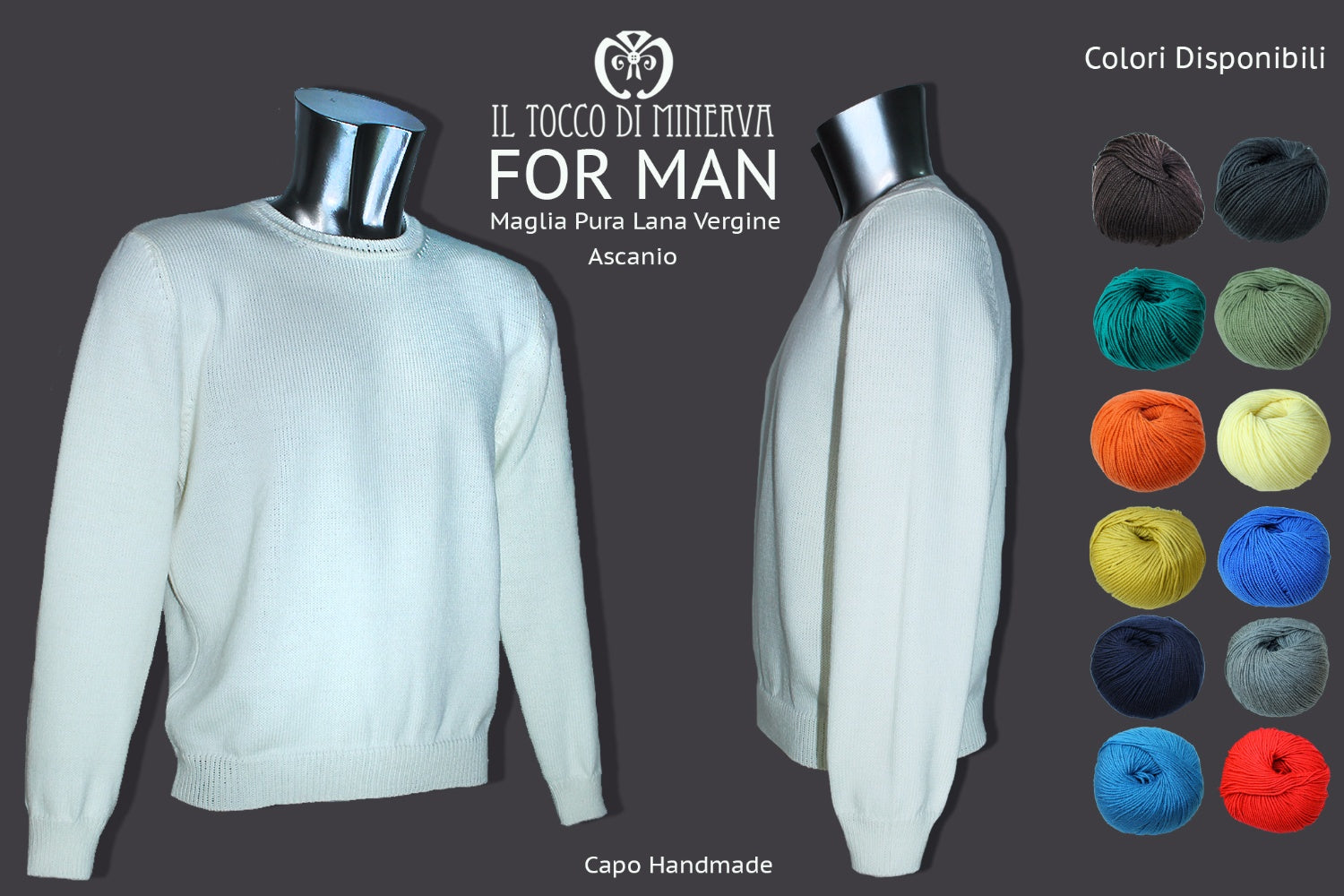 Maglia uomo pura lana girocollo Ascanio -Realizzato a mano - Il Tocco di Minerva