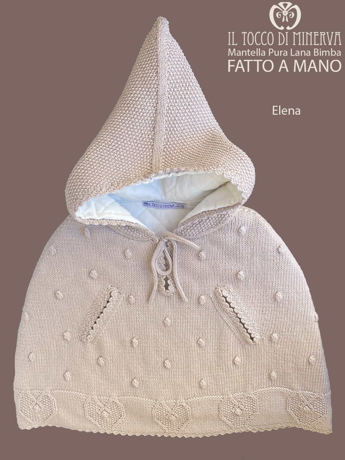 Mantellina Bimba Pura Lana Elena colore tortora - Realizzato a Mano - Il Tocco di Minerva